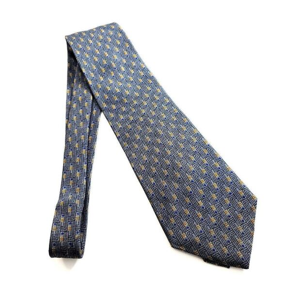 Perry Ellis Portfolio Woven Gray Blue Brown Geometric Short Wide Silk Tie‎ - Picture 6 of 6